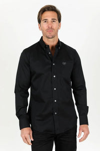 Men’s Single Pocket Logo Modern Fit Stretch Dress Shirt - Black - OriginalWestern.com