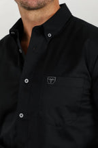 Men’s Single Pocket Logo Modern Fit Stretch Dress Shirt - Black - OriginalWestern.com