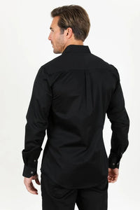 Men’s Single Pocket Logo Modern Fit Stretch Dress Shirt - Black - OriginalWestern.com