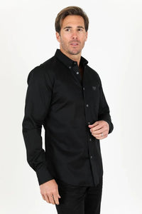 Men’s Single Pocket Logo Modern Fit Stretch Dress Shirt - Black - OriginalWestern.com