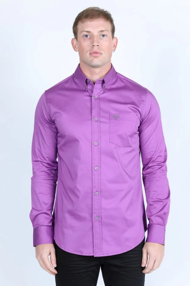 Men’s Single Pocket Logo Modern Fit Stretch Dress Shirt -Violet - OriginalWestern.com