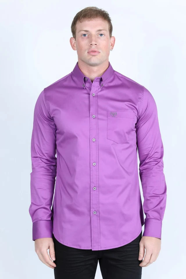 Men’s Single Pocket Logo Modern Fit Stretch Dress Shirt -Violet