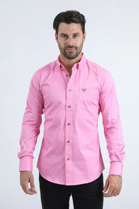 Men’s Single Pocket Logo Modern Fit Stretch Dress Shirt - Pink
