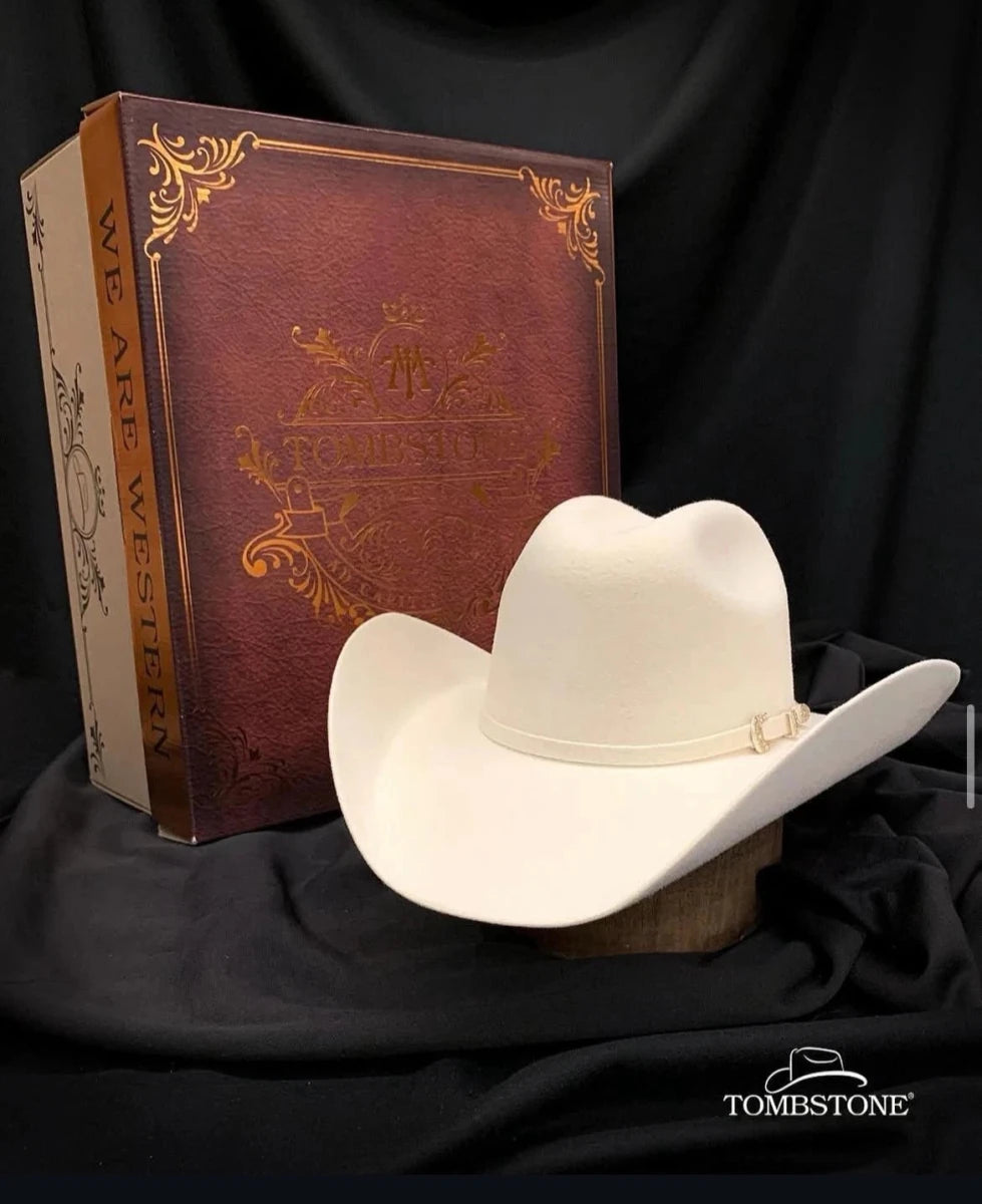 Men's Tombstone 20X Western Cowboy Fur Felt Hat East West Style - White - OriginalWestern.com