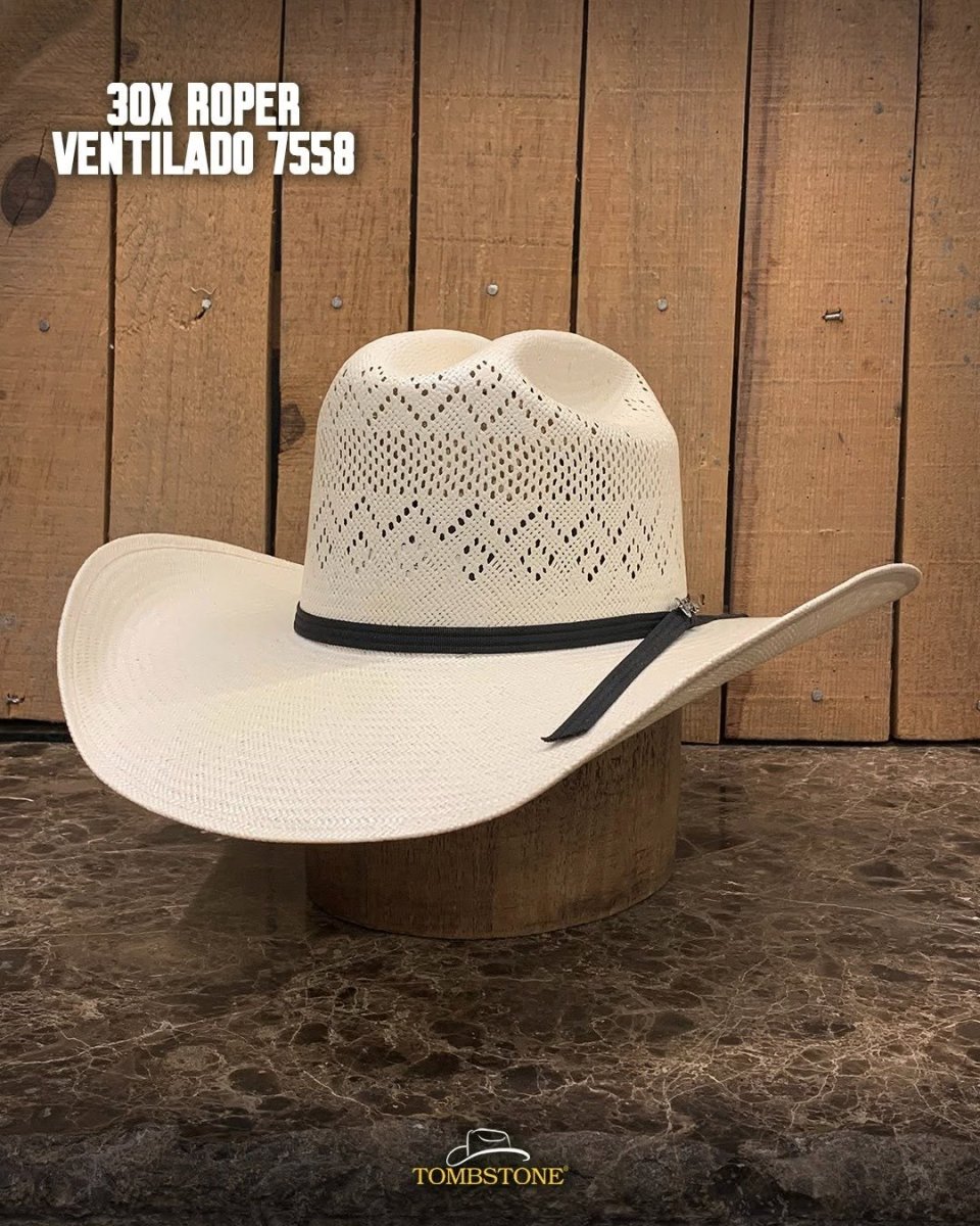 Men’s Tombstone 30X Roper 7558 Vented Style Western Cowboy Shantung Straw Hat - OriginalWestern.com