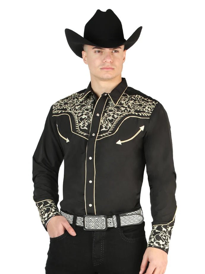 Men's Traditional Embroidered Western Shirt - Black/Gold 44195 - OriginalWestern.com