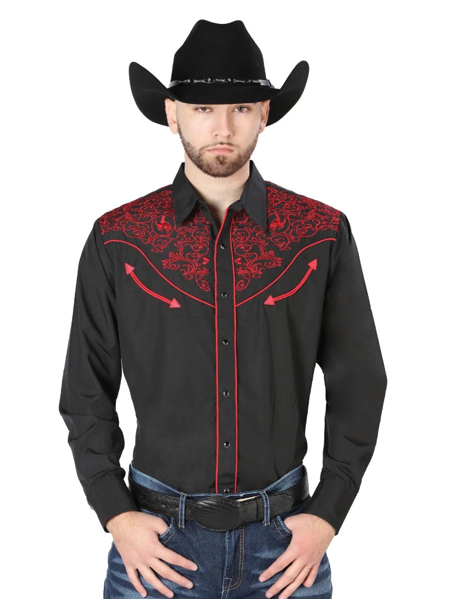 Men's Traditional Embroidered Western Shirt - Black/Red 44187 - OriginalWestern.com