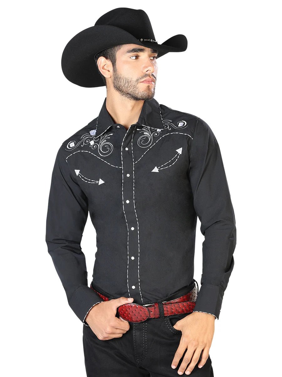 Men's Traditional Embroidered Western Shirt - Black/White 42940 - OriginalWestern.com
