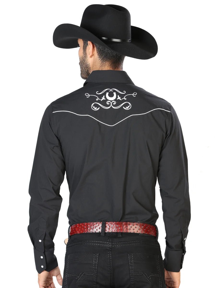 Men's Traditional Embroidered Western Shirt Black/White 42945 - OriginalWestern.com