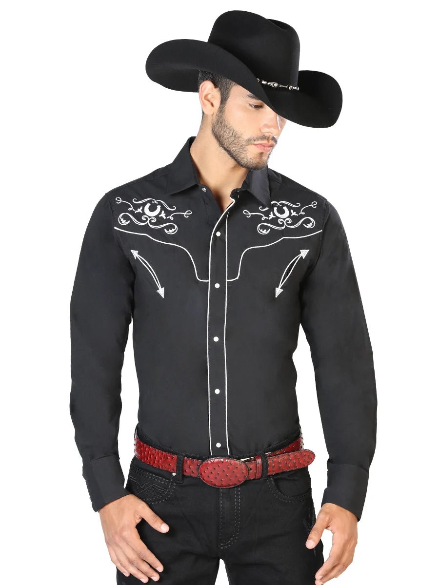 Men's Traditional Embroidered Western Shirt Black/White 42945 - OriginalWestern.com