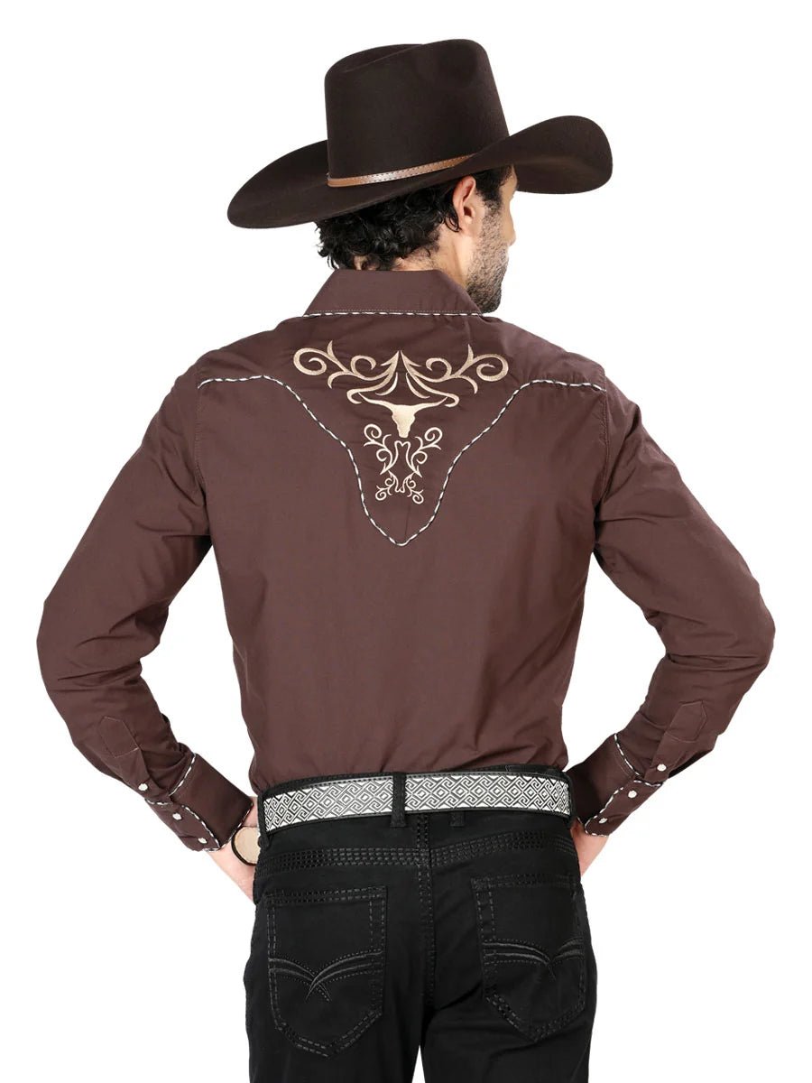 Men's Traditional Embroidered Western Shirt Brown/Gold 42891 - OriginalWestern.com
