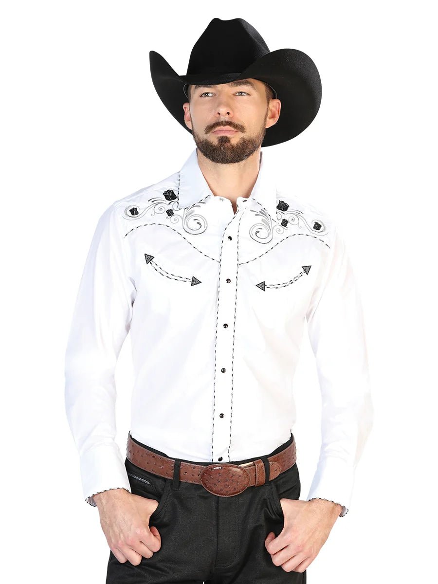 Men's Traditional Embroidered Western Shirt White/Black 42941 - OriginalWestern.com