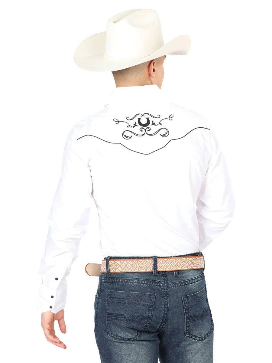 Men's Traditional Embroidered Western Shirt White/Black 42946 - OriginalWestern.com