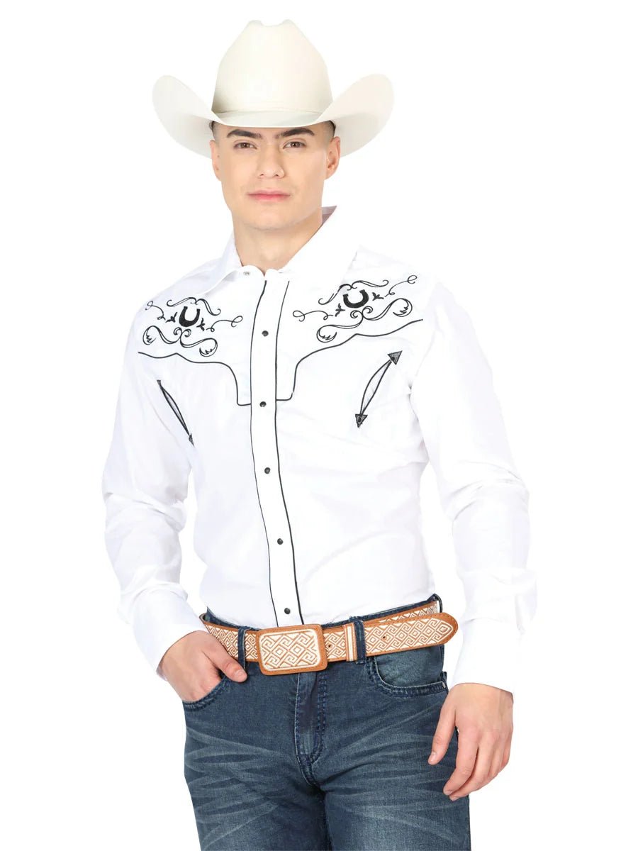 Men's Traditional Embroidered Western Shirt White/Black 42946 - OriginalWestern.com