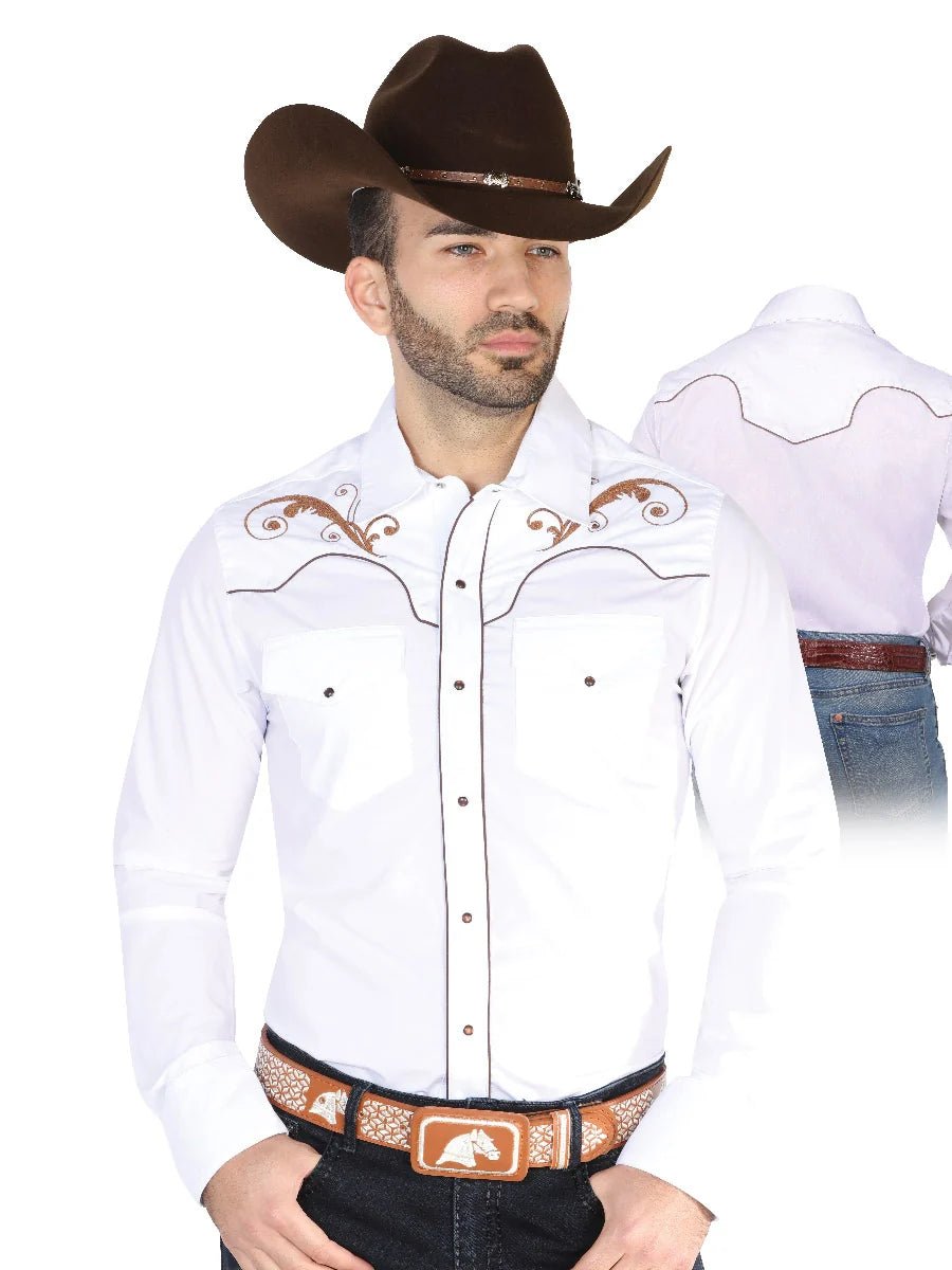 Men's Traditional Embroidered Western Shirt White/Black 42957 - OriginalWestern.com