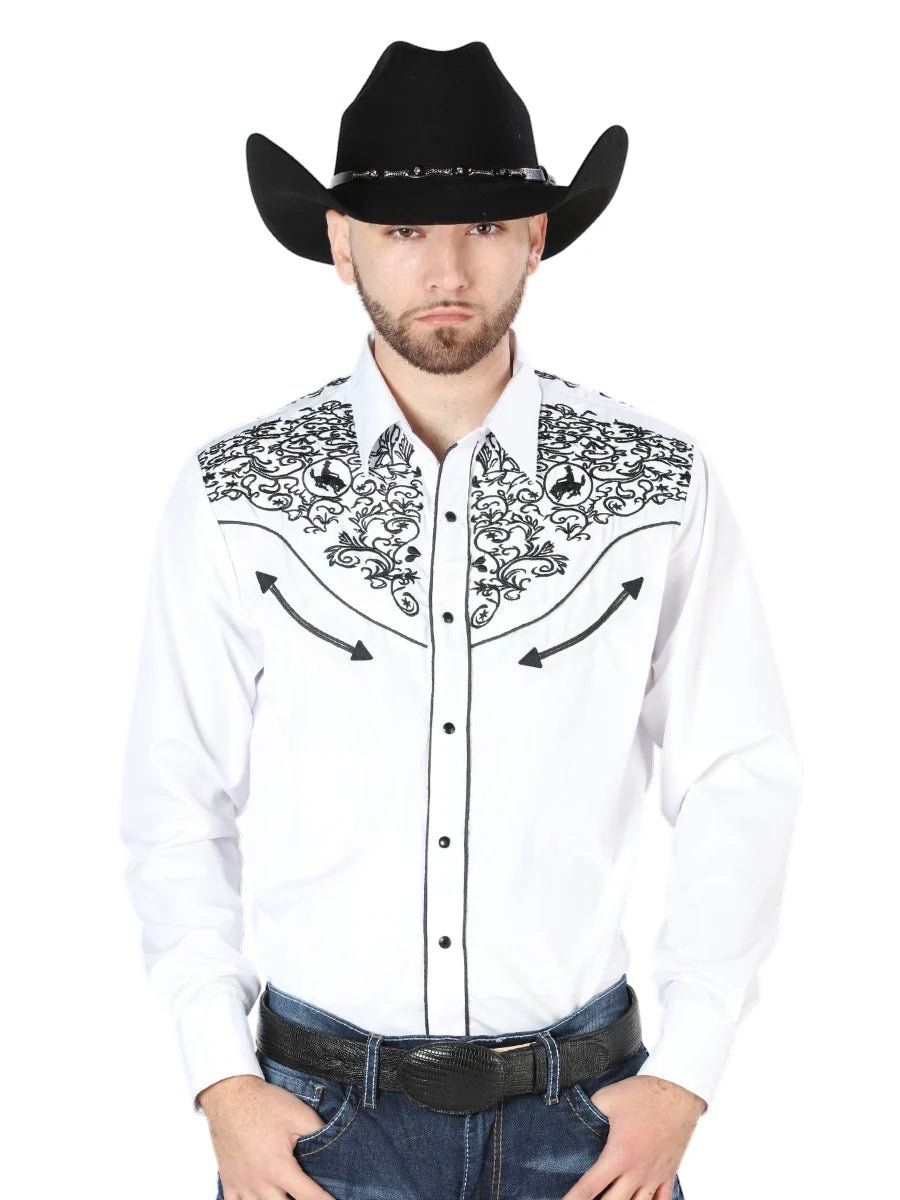 Men's Traditional Embroidered Western Shirt - White/Black 44188 - OriginalWestern.com