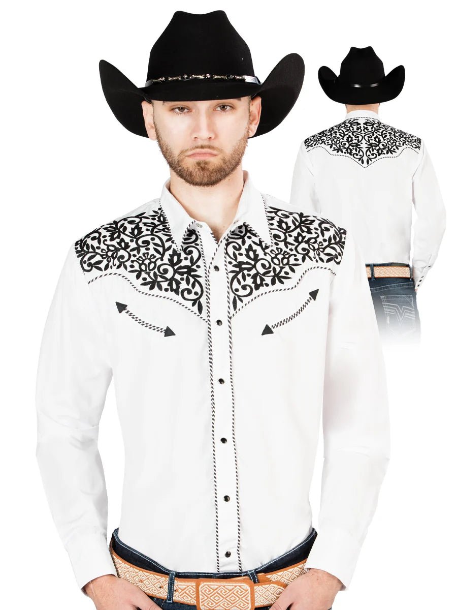 Men's Traditional Embroidered Western Shirt - White/Black 44194 - OriginalWestern.com