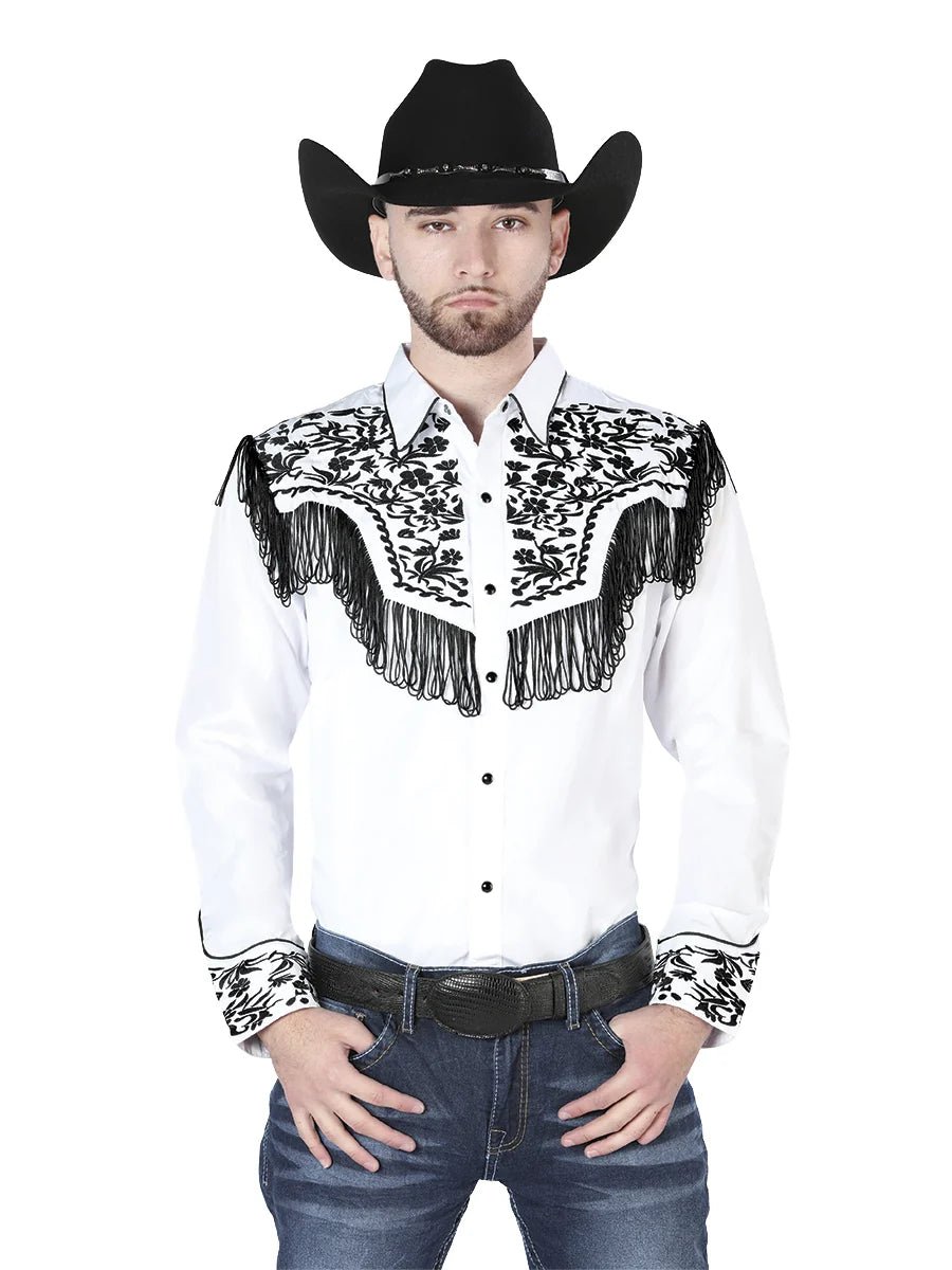 Men's Traditional Embroidered Western Shirt - White/Black 44223 - OriginalWestern.com
