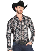 El General - Men's Black Western Shirt with Geometric Print 44427