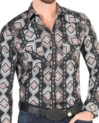 El General - Men's Black Western Shirt with Geometric Print 44427
