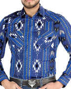 El General - Men's Blue Geometric Western Shirt  44474