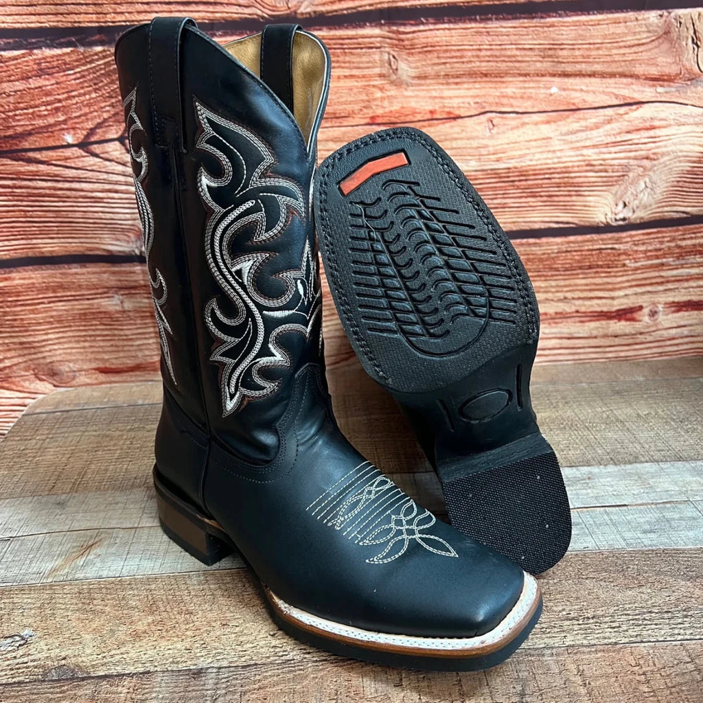 Men's Western Bulldog Cowboy Genuine Leather Boots Est. 380 Black - OriginalWestern.com