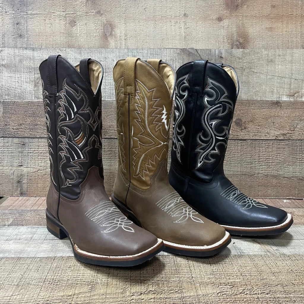 Men's Western Bulldog Cowboy Genuine Leather Boots Est. 380 Black - OriginalWestern.com
