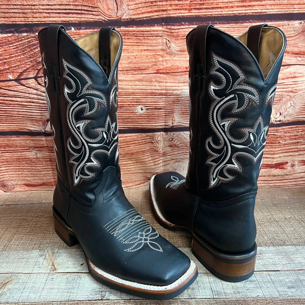 Men's Western Bulldog Cowboy Genuine Leather Boots Est. 380 Black - OriginalWestern.com