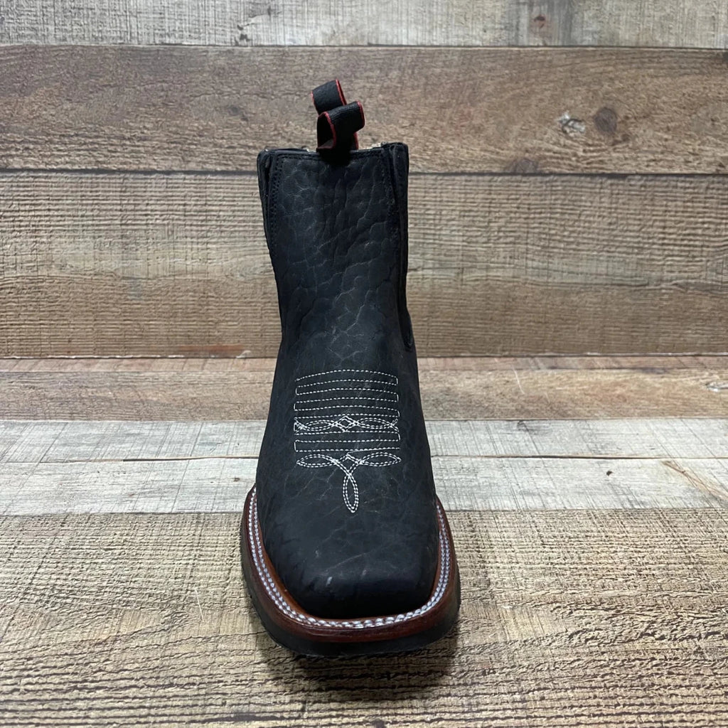 Men's Western Cowboy Bull Neck Print Genuine Cowhide Leather Ankle Boot Est. 350 Black - OriginalWestern.com