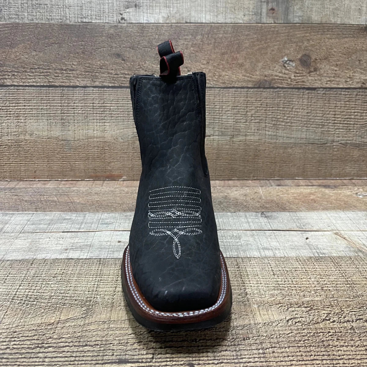 Men's Western Cowboy Bull Neck Print Genuine Cowhide Leather Ankle Boot Est. 350 Black - OriginalWestern.com