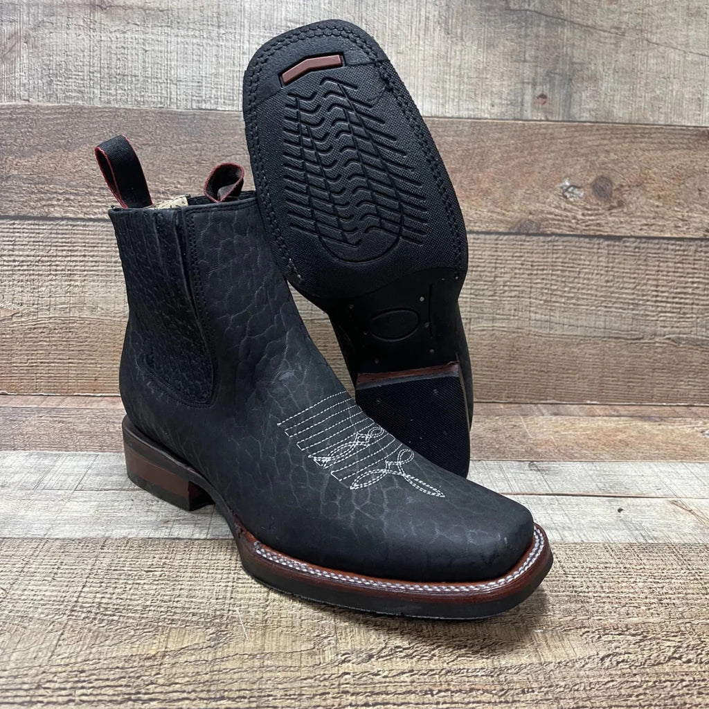 Men's Western Cowboy Bull Neck Print Genuine Cowhide Leather Ankle Boot Est. 350 Black - OriginalWestern.com