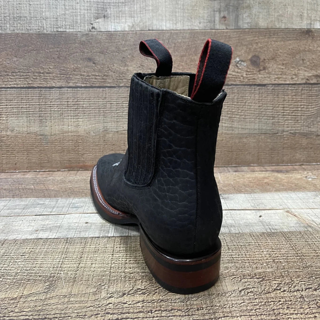 Men's Western Cowboy Bull Neck Print Genuine Cowhide Leather Ankle Boot Est. 350 Black - OriginalWestern.com