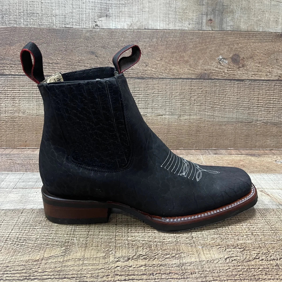 Men's Western Cowboy Bull Neck Print Genuine Cowhide Leather Ankle Boot Est. 350 Black - OriginalWestern.com
