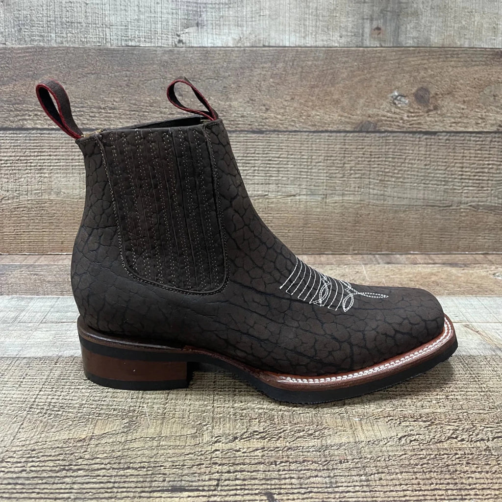 Men's Western Cowboy Bull Neck Print Genuine Cowhide Leather Ankle Boot Est. 350 Brown - OriginalWestern.com