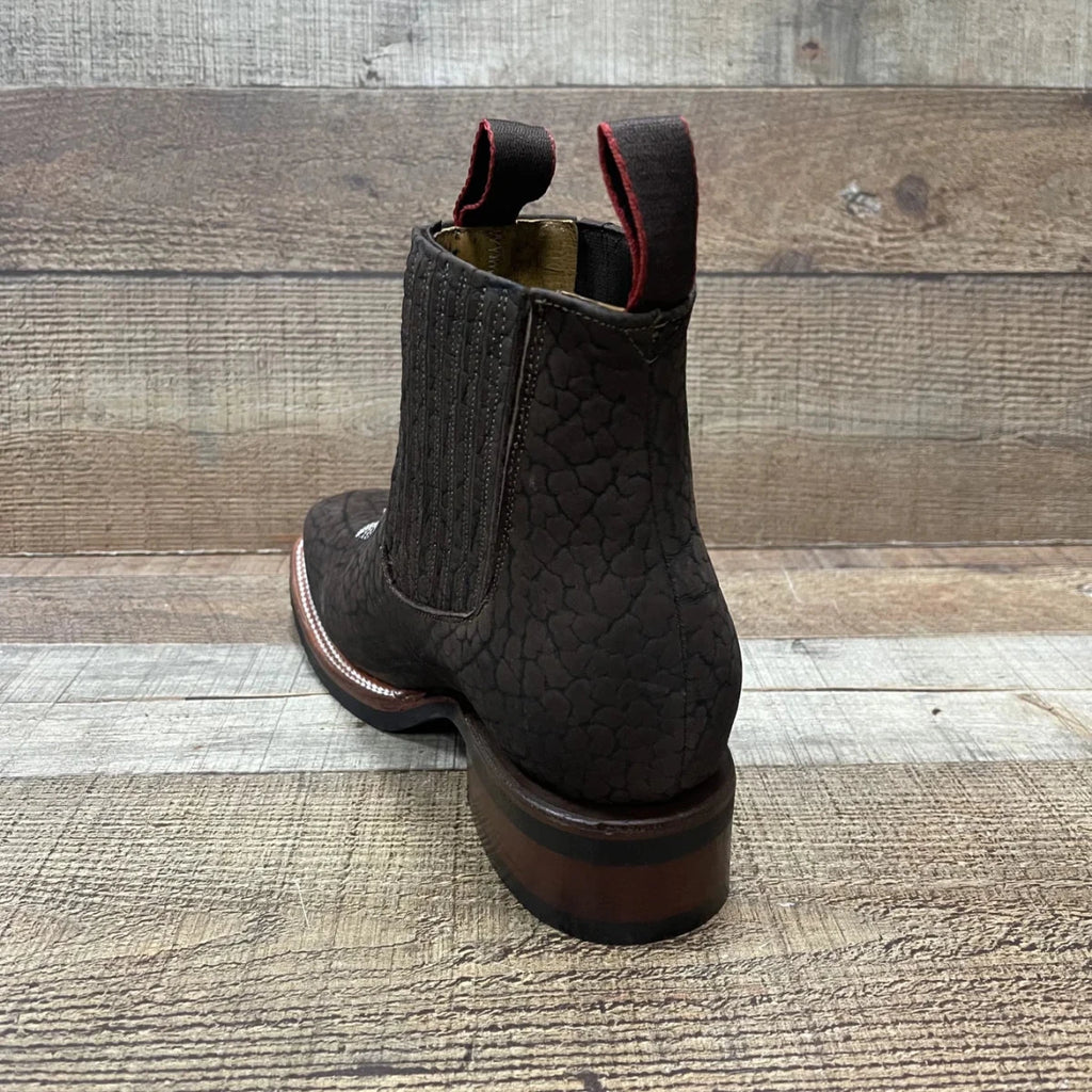 Men's Western Cowboy Bull Neck Print Genuine Cowhide Leather Ankle Boot Est. 350 Brown - OriginalWestern.com