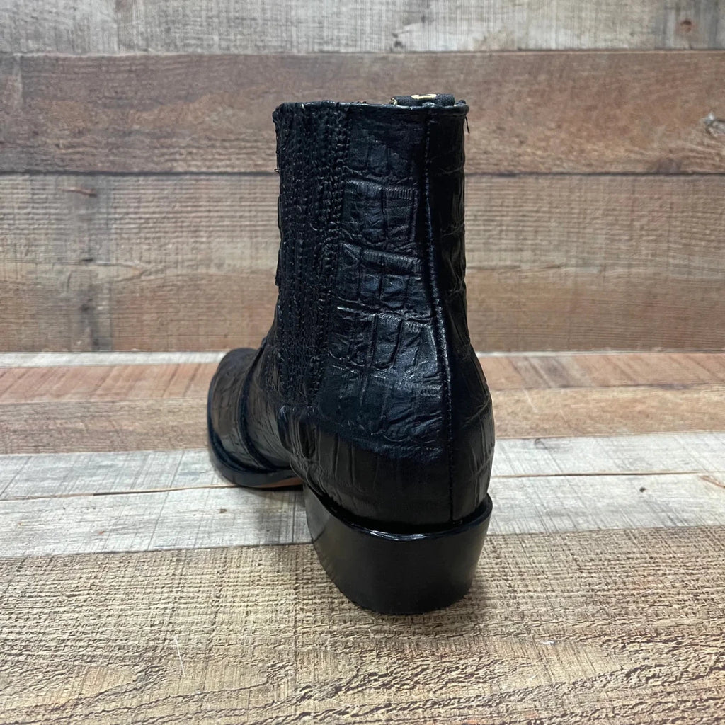 Men's Western Cowboy Crocodile Print Genuine Cowhide Leather Ankle Boots Black - OriginalWestern.com