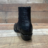 Men's Western Cowboy Crocodile Print Genuine Cowhide Leather Ankle Boots Black - OriginalWestern.com