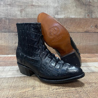 Men's Western Cowboy Crocodile Print Genuine Cowhide Leather Ankle Boots Black - OriginalWestern.com