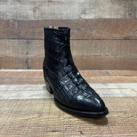 Men's Western Cowboy Crocodile Print Genuine Cowhide Leather Ankle Boots Black - OriginalWestern.com