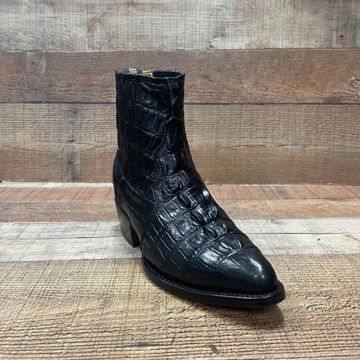 Men's Western Cowboy Crocodile Print Genuine Cowhide Leather Ankle Boots Black - OriginalWestern.com