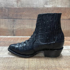 Men's Western Cowboy Crocodile Print Genuine Cowhide Leather Ankle Boots Black - OriginalWestern.com