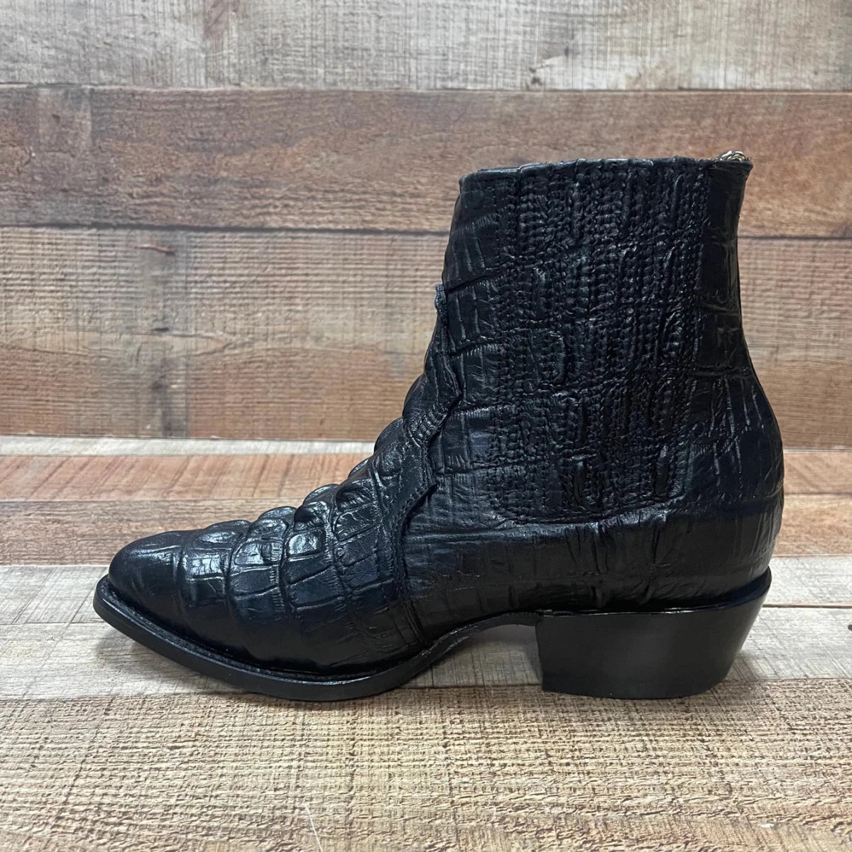 Men's Western Cowboy Crocodile Print Genuine Cowhide Leather Ankle Boots Black - OriginalWestern.com