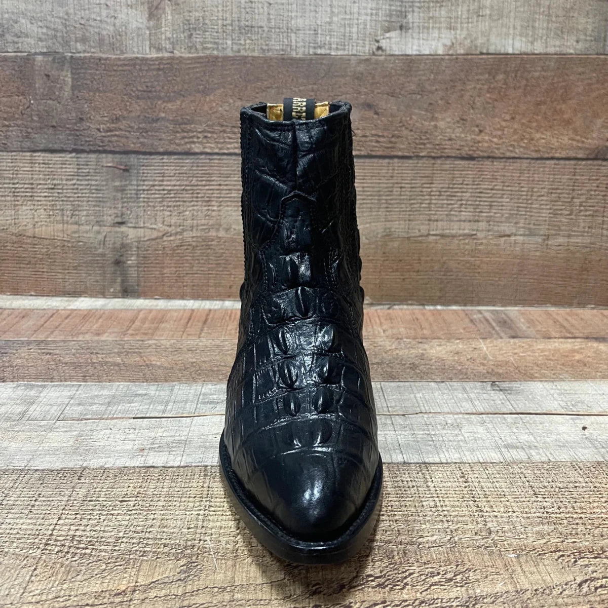Men's Western Cowboy Crocodile Print Genuine Cowhide Leather Ankle Boots Black - OriginalWestern.com