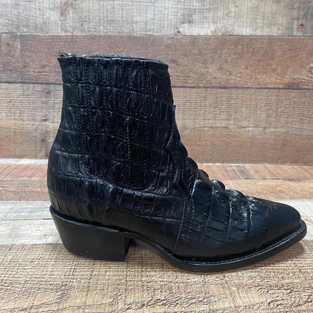 Men's Western Cowboy Crocodile Print Genuine Cowhide Leather Ankle Boots Black - OriginalWestern.com