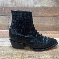 Men's Western Cowboy Crocodile Print Genuine Cowhide Leather Ankle Boots Black - OriginalWestern.com