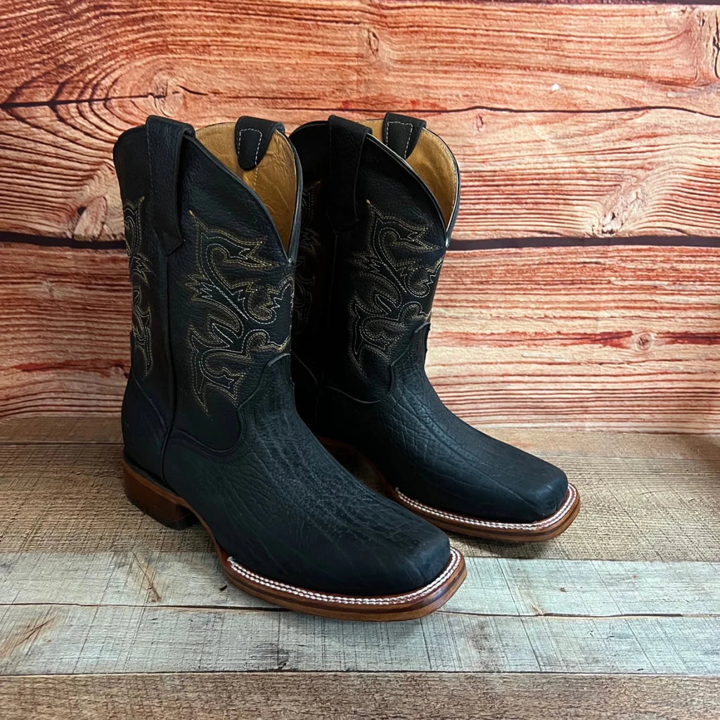 Men's Western Cowboy Genuine Bulls/Neck Square Toe Boots Est. 722 Black - OriginalWestern.com