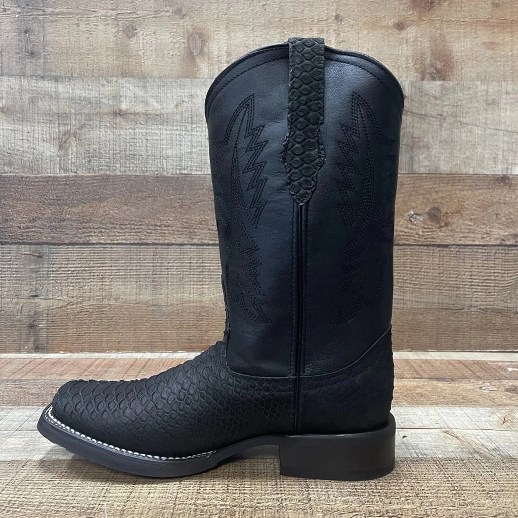 Men's Western Cowboy Genuine Cow Leather with Python Print and Rubber Sole Est. 740 Black - OriginalWestern.com