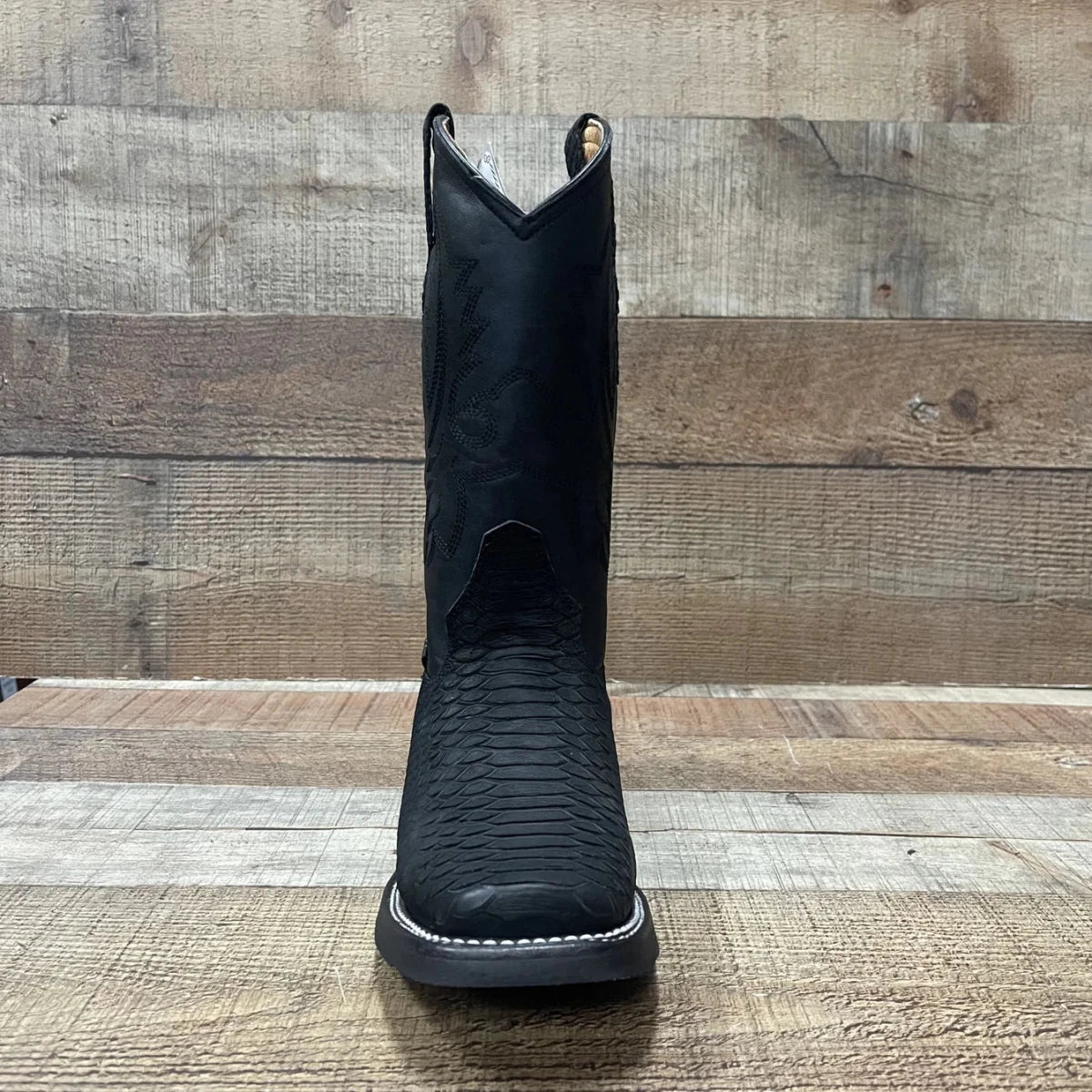 Men's Western Cowboy Genuine Cow Leather with Python Print and Rubber Sole Est. 740 Black - OriginalWestern.com