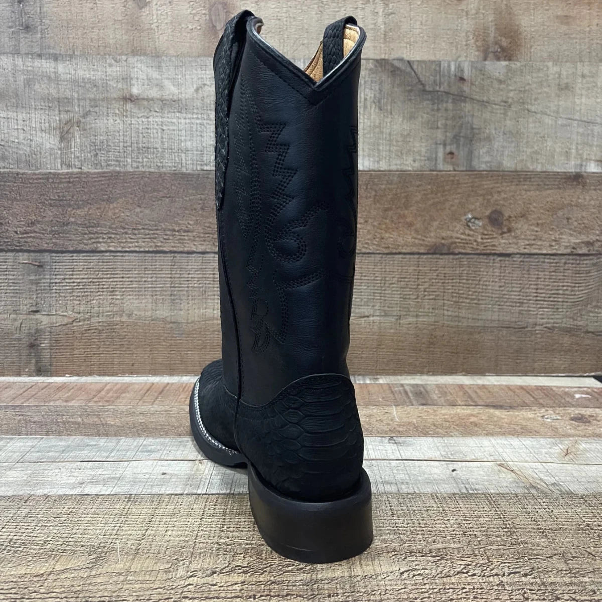 Men's Western Cowboy Genuine Cow Leather with Python Print and Rubber Sole Est. 740 Black - OriginalWestern.com