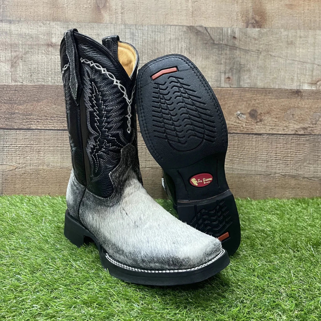 Men's Western Cowboy Genuine Cowhide Leather and Genuine Cow Hair Boots Est. 744 White/Black - OriginalWestern.com